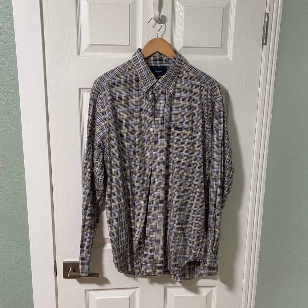 Faconnable Blue and Brown Plaid Casual Shirt